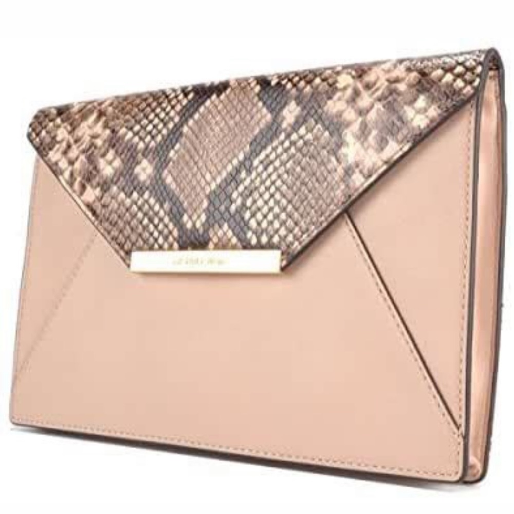 Michael Kors Lana Envelope Clutch with Chain in Cream and Snakeskin